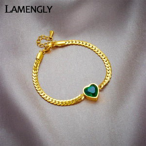 316L Stainless Steel Heart Love Crystal Charm Bracelet For Women Girl