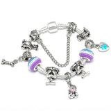 Pug & Bones Charm Bracelet Crystal Beaded Heart Pendant Bangle Jewelry