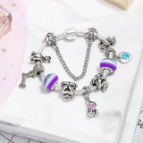 Pug & Bones Charm Bracelet Crystal Beaded Heart Pendant Bangle Jewelry