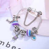 Pug & Bones Charm Bracelet Crystal Beaded Heart Pendant Bangle Jewelry