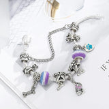 Pug & Bones Charm Bracelet Crystal Beaded Heart Pendant Bangle Jewelry
