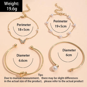 Sindlan 4Pcs Butterfly Pearl Bracelets Vintage Bangle Set Kpop Jewelry