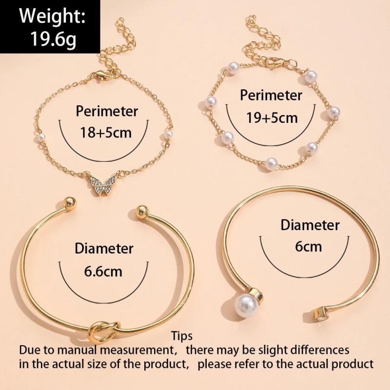 Sindlan 4Pcs Butterfly Pearl Bracelets Vintage Bangle Set Kpop Jewelry