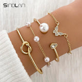 Sindlan 4Pcs Butterfly Pearl Bracelets Vintage Bangle Set Kpop Jewelry