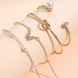 Sindlan 4Pcs Butterfly Pearl Bracelets Vintage Bangle Set Kpop Jewelry