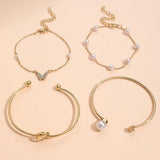 Sindlan 4Pcs Butterfly Pearl Bracelets Vintage Bangle Set Kpop Jewelry