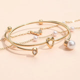 Sindlan 4Pcs Butterfly Pearl Bracelets Vintage Bangle Set Kpop Jewelry