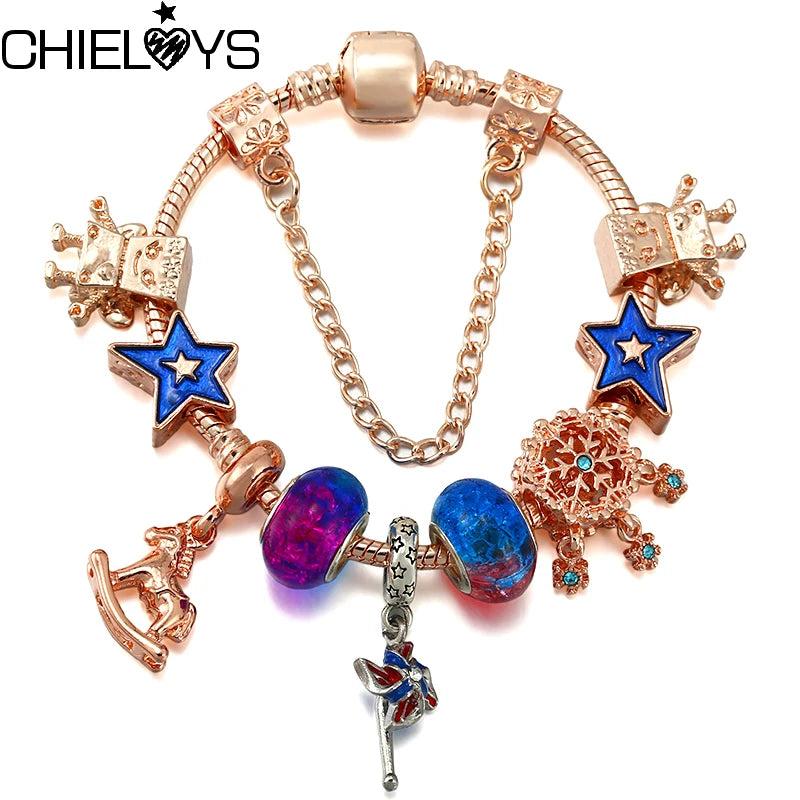 Snake Chain Charm Bracelet Crystal Bead Pendant DIY High-Quality Jewelry