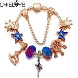 Snake Chain Charm Bracelet Crystal Bead Pendant DIY High-Quality Jewelry