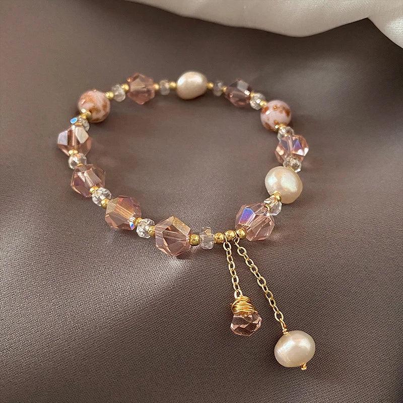 Pink Crystal Beads Pearl Bracelet Women's All-Match