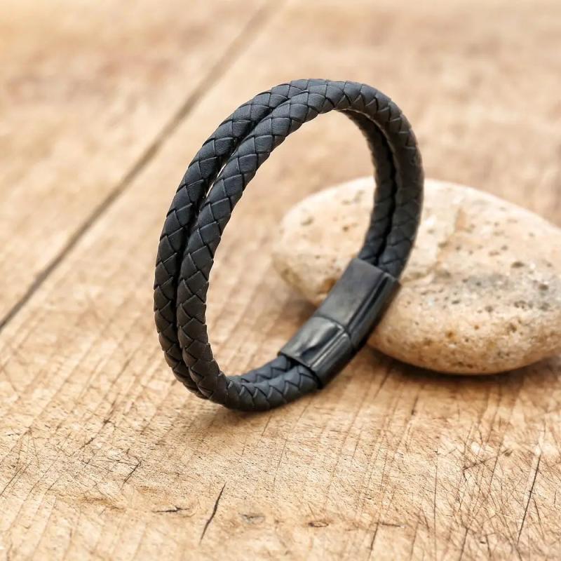 Vintage Leather Steel Men's Bracelet Multilayer Wrist Chain Jewelry