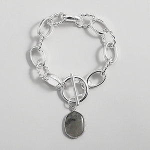 Green Stone Charm Bracelet Chunky Twisted Chain Toggle Clasp
