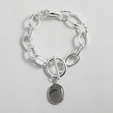 Green Stone Charm Bracelet Chunky Twisted Chain Toggle Clasp