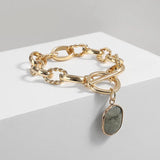 Green Stone Charm Bracelet Chunky Twisted Chain Toggle Clasp