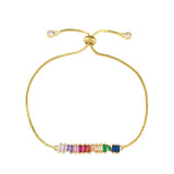 Rainbow Bar Bracelet for Women Crystal Girls Adjustable Chain Tennis