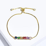 Rainbow Bar Bracelet for Women Crystal Girls Adjustable Chain Tennis