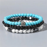 3pcs Beaded Charm Bracelet Men Natural Stone Malachite Wood Beads