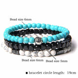 3pcs Beaded Charm Bracelet Men Natural Stone Malachite Wood Beads