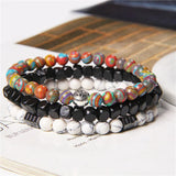 3pcs Beaded Charm Bracelet Men Natural Stone Malachite Wood Beads