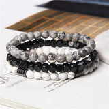 3pcs Beaded Charm Bracelet Men Natural Stone Malachite Wood Beads