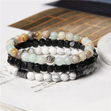 3pcs Beaded Charm Bracelet Men Natural Stone Malachite Wood Beads