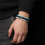 3pcs Beaded Charm Bracelet Men Natural Stone Malachite Wood Beads