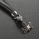 Stainless Steel Wolf Head Leather Wrap Bracelet Men