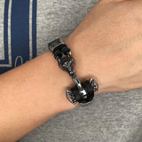 Stainless Steel Wolf Head Leather Wrap Bracelet Men