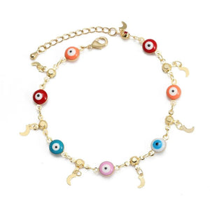 Evil Eye Moon Star Drip Oil Bracelet w/ Butterfly Flower Charm - BE1084