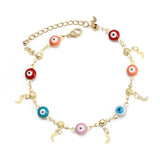 Evil Eye Moon Star Drip Oil Bracelet w/ Butterfly Flower Charm - BE1084