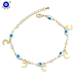 Evil Eye Moon Star Drip Oil Bracelet w/ Butterfly Flower Charm - BE1084