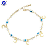 Evil Eye Moon Star Drip Oil Bracelet w/ Butterfly Flower Charm - BE1084