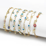 Evil Eye Moon Star Drip Oil Bracelet w/ Butterfly Flower Charm - BE1084