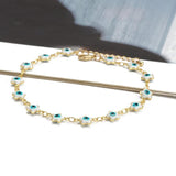Evil Eye Moon Star Drip Oil Bracelet w/ Butterfly Flower Charm - BE1084