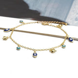 Evil Eye Moon Star Drip Oil Bracelet w/ Butterfly Flower Charm - BE1084