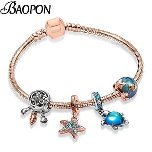 Beach Ocean Series Charm Bracelets Silver Plated Bangle