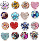 5 Pcs Flowers 18mm Snap Bracelet Crystal Rhinestone Round Metal Necklace