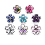 5 Pcs Flowers 18mm Snap Bracelet Crystal Rhinestone Round Metal Necklace