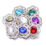 5 Pcs Flowers 18mm Snap Bracelet Crystal Rhinestone Round Metal Necklace