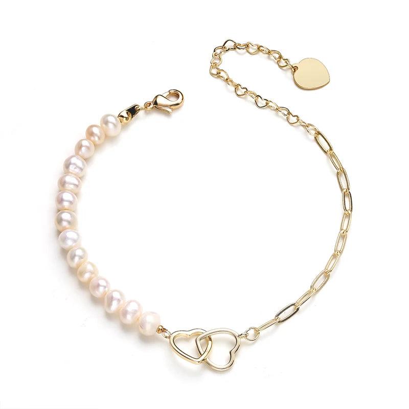 Stainless Steel Chain Pearl Heart Bracelet for Women