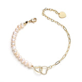 Stainless Steel Chain Pearl Heart Bracelet for Women