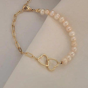 Stainless Steel Chain Pearl Heart Bracelet for Women