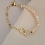 Stainless Steel Chain Pearl Heart Bracelet for Women