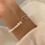 Stainless Steel Chain Pearl Heart Bracelet for Women
