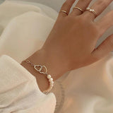 Stainless Steel Chain Pearl Heart Bracelet for Women