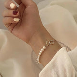 Stainless Steel Chain Pearl Heart Bracelet for Women