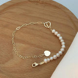 Stainless Steel Chain Pearl Heart Bracelet for Women