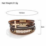 Bohemian Pearl Beads Cross Leather Bracelet Rhinestone Chain Jewelry