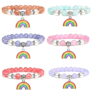 Multicolor Chalcedony Bracelet Rainbow Pendant Elastic Rope Bangle