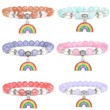 Multicolor Chalcedony Bracelet Rainbow Pendant Elastic Rope Bangle